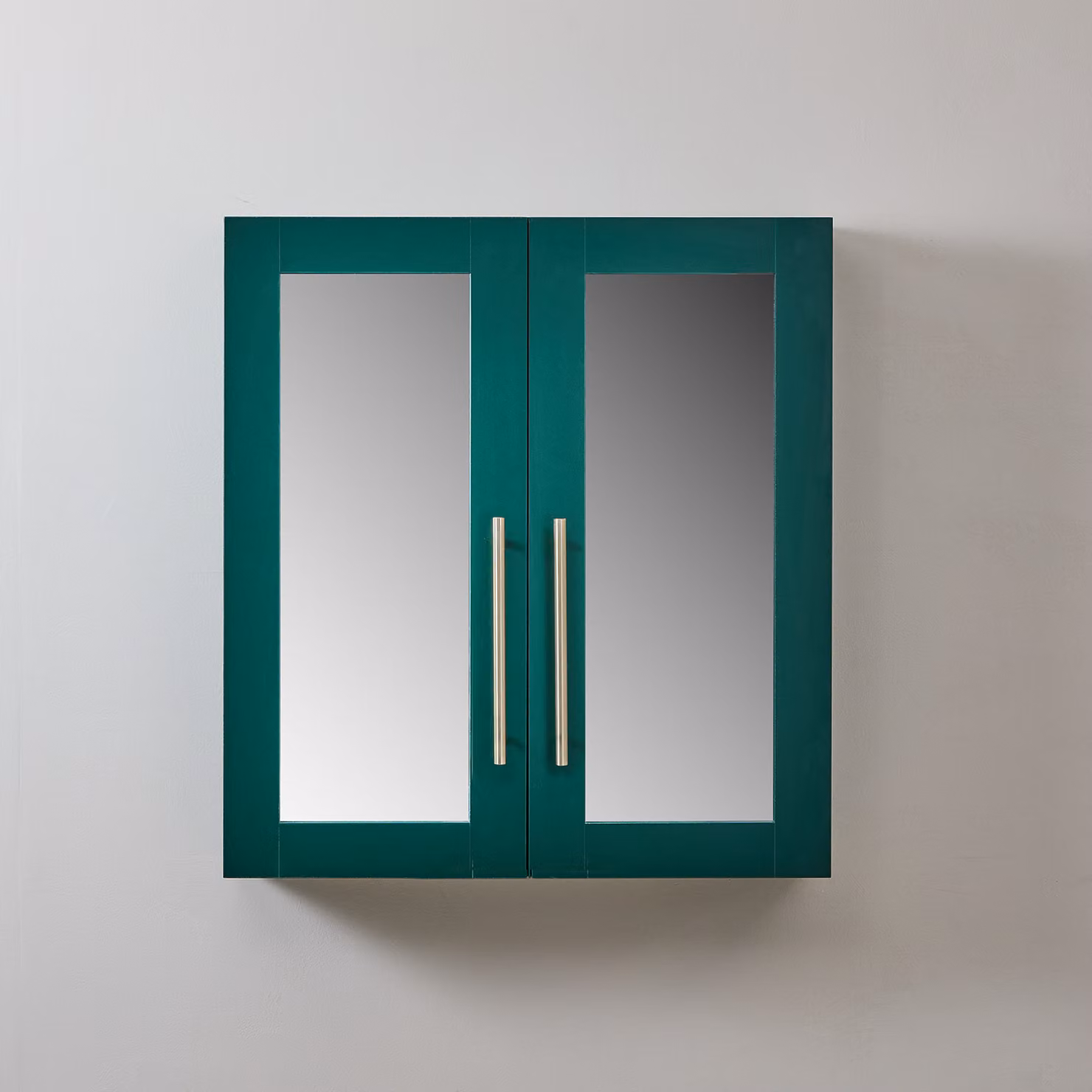 Mobiletto a Specchio da 900mm x 650mm Verde Scuro - Completo di Maniglie Moderne a Barra in Oro Satinato - Cluo