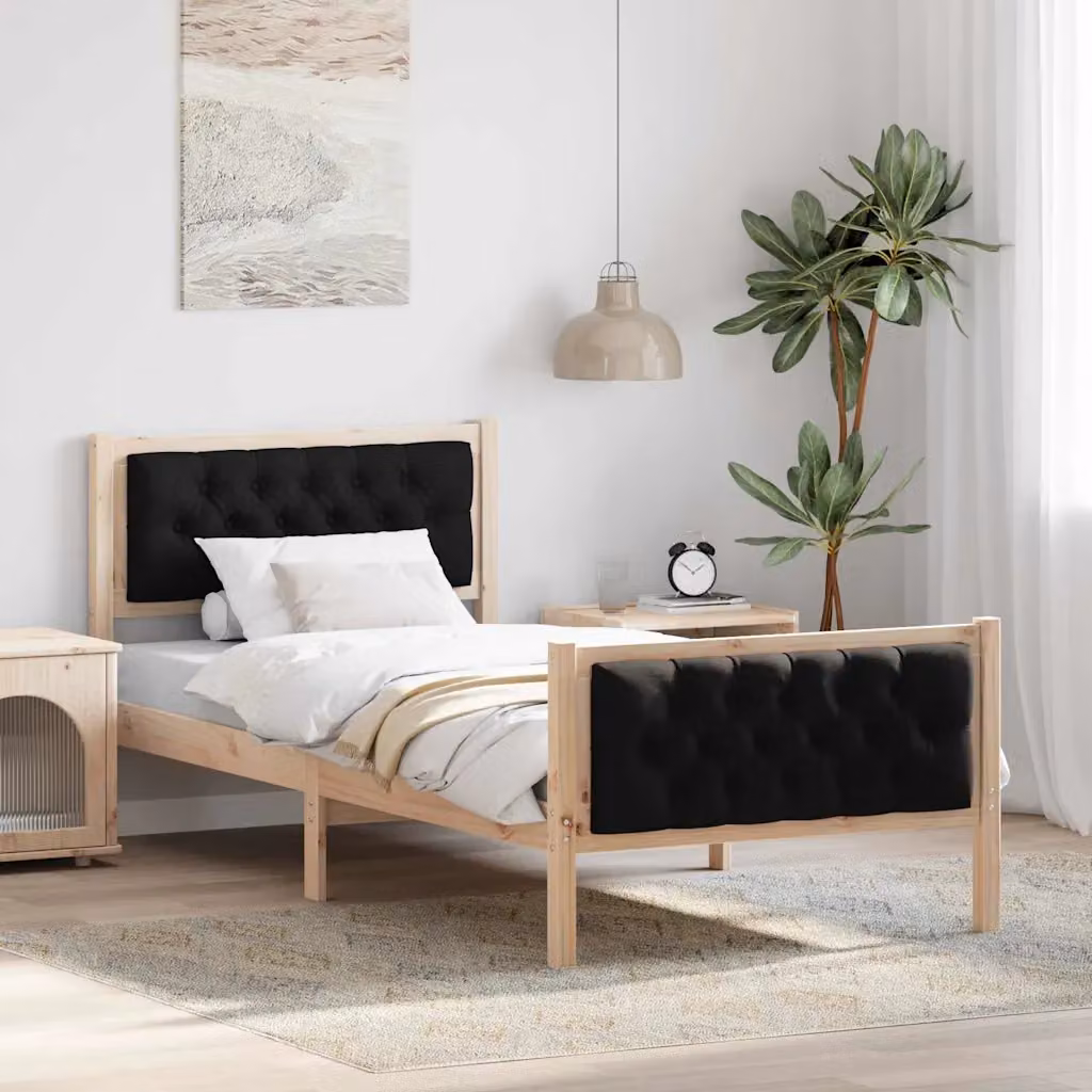 Struttura del letto con testiera vidaXL in pino massello Nero 90 x 190 cm – 1