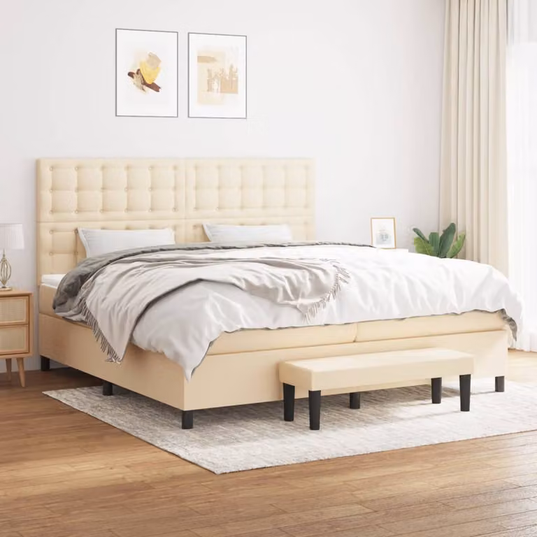 Letto Ibrido Moderno vidaXL con Testata e Panca in Legno e Tessuto Beige e Bianco L/P/H: 200 x 200 x 128 cm