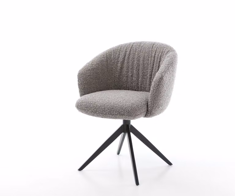 DELIFE Sedia girevole Caja-Flex con braccioli Bouclé grigio argento Base a croce larga Nero Girevole a 360° Molle insacchettate