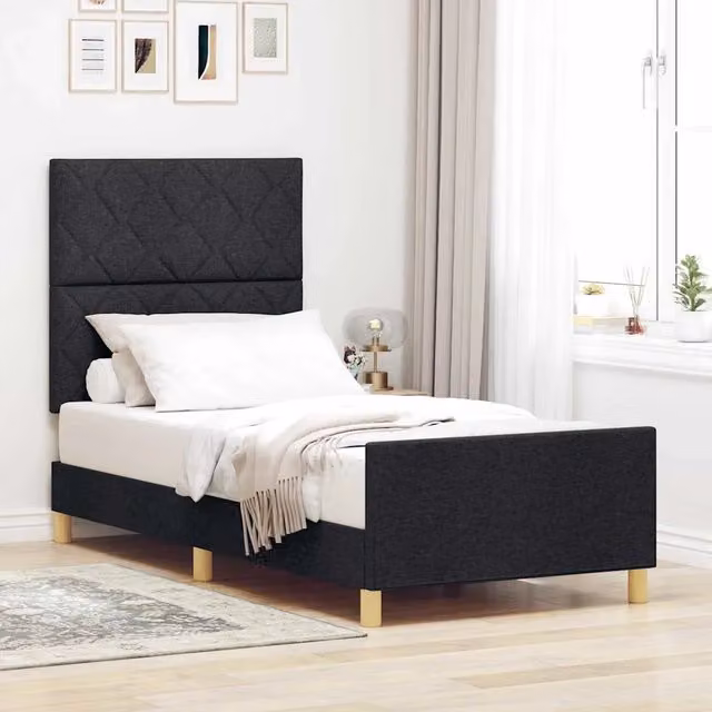 Struttura del letto con testiera Nero 100 x 200 cm Tessuto 3344783