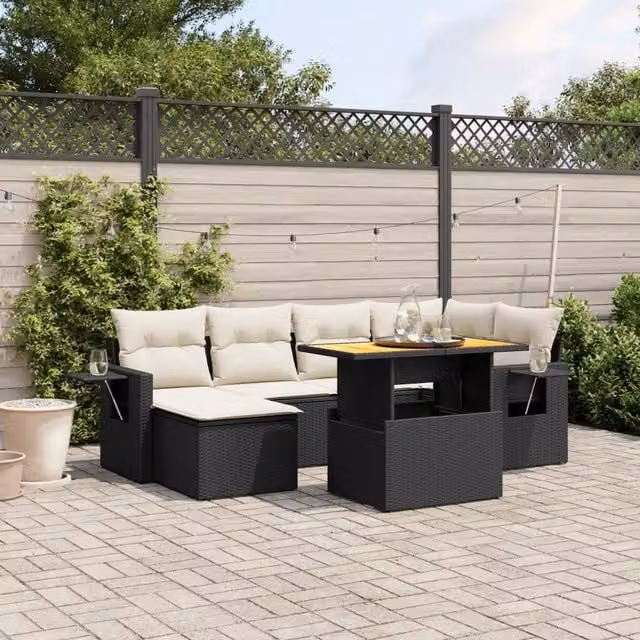 Set Divani da Giardino con Cuscini 7pz Nero Polyrattan 3271854