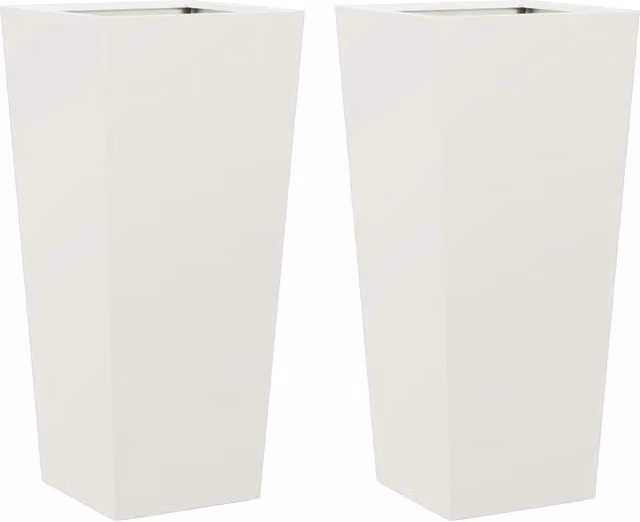Set di 2 fioriere a cassetta in acciaio bianco per giardino, L: 35 cm, P: 35 cm, H: 75 cm