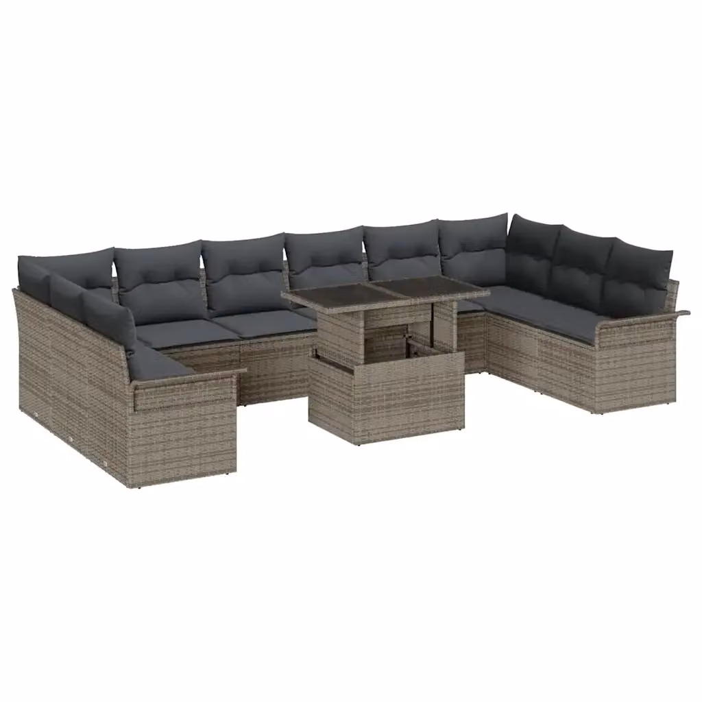 Set Divano da Giardino vidaXL 11 pz a Forma a U in Polyrattan Grigio con Cuscini e Tavolino da Caffè – 2