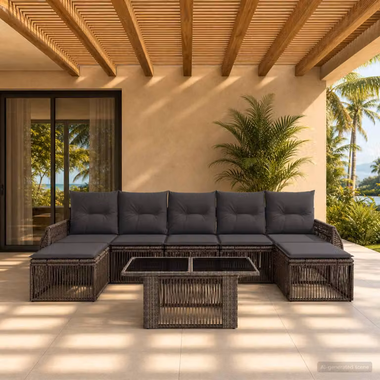 Set Divano da Giardino vidaXL 8 pz in Polyrattan Grigio e Antracite con Cuscini e Tavolino
