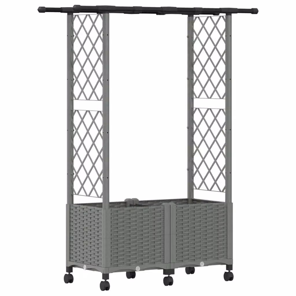 Letto rialzato con tetto e griglia vidaXL in plastica grigio per orto ornamentale o aromatico L: 142 cm, P: 124,5 cm, H: 40 cm – 2