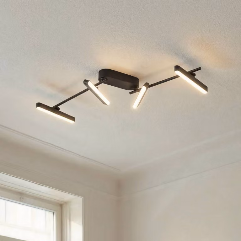 Plafoniera a LED Eldrin Lindby, dimmerabile, Nero, Soggiorno / Sala da pranzo, Metallo, Moderno, Plafoniera LED