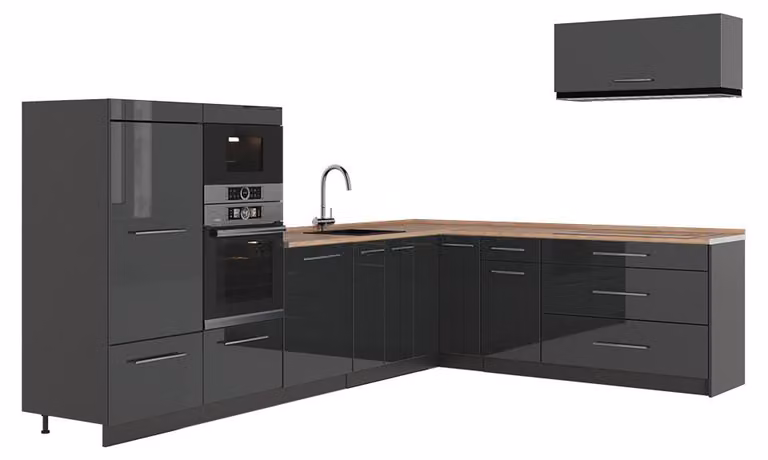 Cucina angolare completa Vicco Fame-Line Antracite lucido/Antracite 327 x 227 cm, PL Rovere, Model 64353