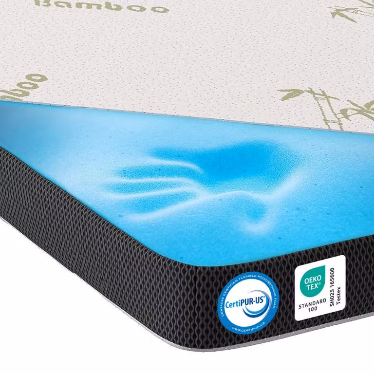 Topper per materasso, dimensioni 160x200 cm, realizzato in schiuma gel-memory da 7 cm, con rivestimento in bambù