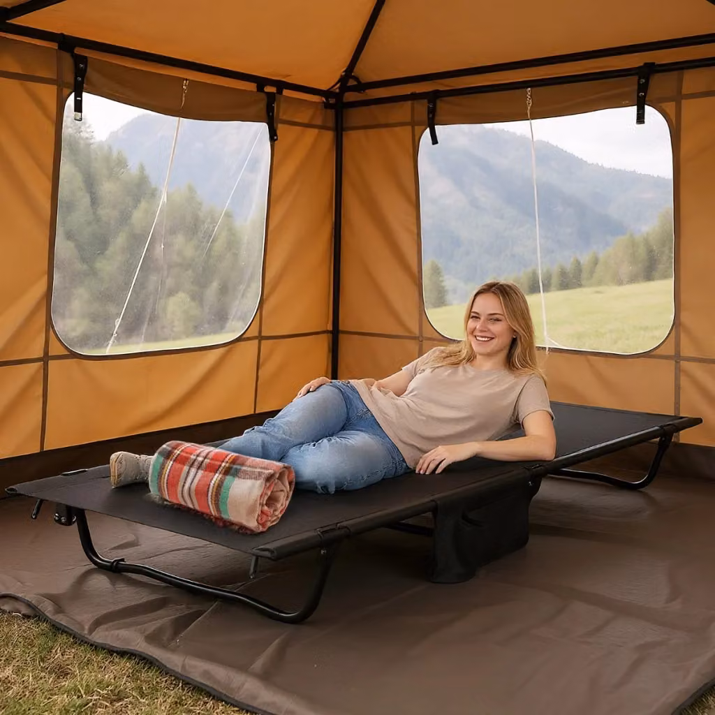 Brandina da campeggio ultralight per adulti con tasca laterale, brandina compatta per viaggi all'aperto, casa e spiaggia, Nero, L: 195 cm, P: 70 cm, H: 18 cm – 2