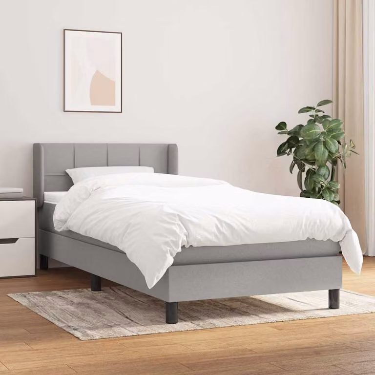 vidaXL Giroletto a Molle con Materasso Ibrido in Tessuto Grigio e Bianco L/P/H: 90 x 190 x 88 cm