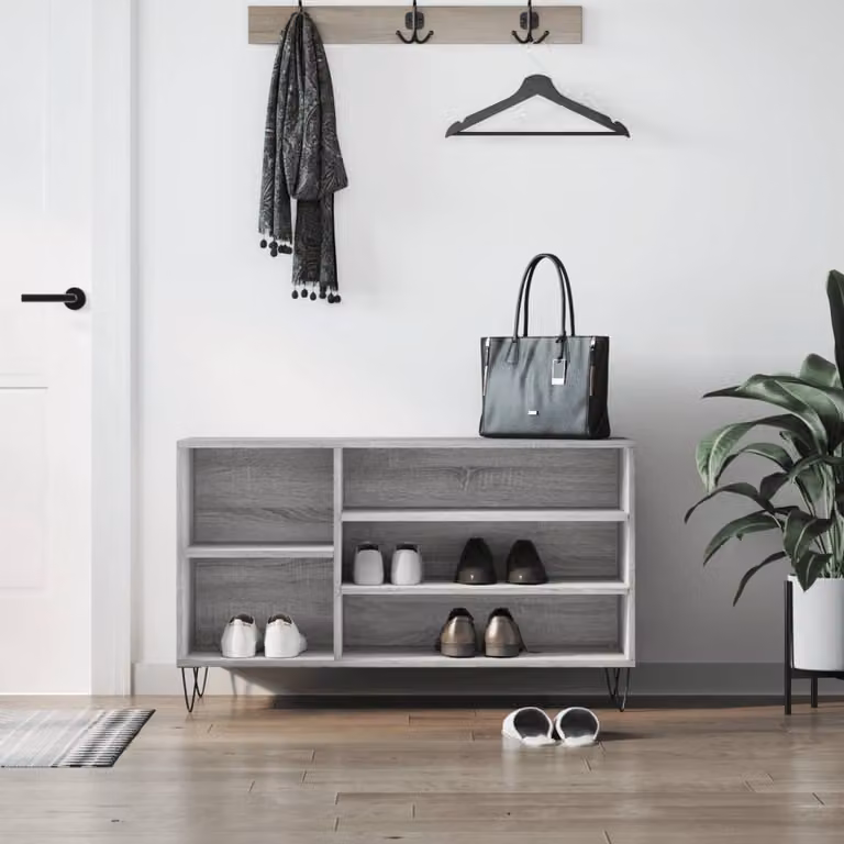 Scarpiera moderna vidaXL in legno e metallo, Grigio, L: 102 cm, P: 36 cm, H: 60 cm