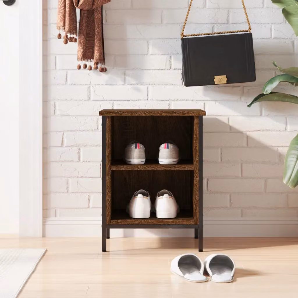 Scarpiera mobile vidaXL in stile industriale in legno e metallo, colore marrone