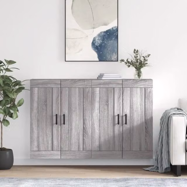 Set di 2 armadietti da parete vidaXL in legno e metallo grigio per bagno, design moderno con ante a battente e ripiani interni