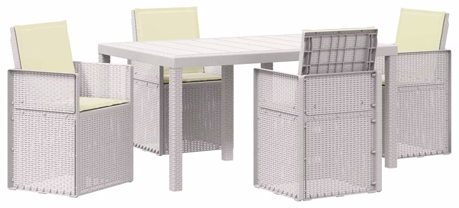 Set da Pranzo per Giardino con cuscino 5 pcs Bianco e Crema PP