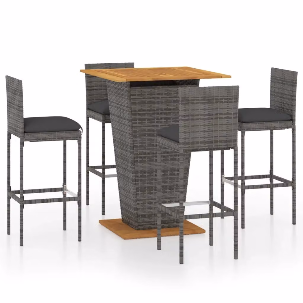 vidaXL Set da Bar da Giardino 5 pz in Polyrattan e Legno di Acacia Grigio Antracite – 2
