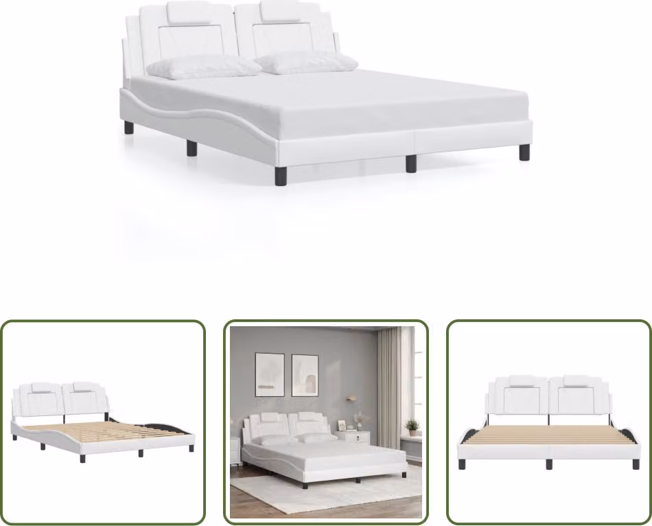 The Living Store Struttura letto con testiera bianca 160x200 cm in ecopelle