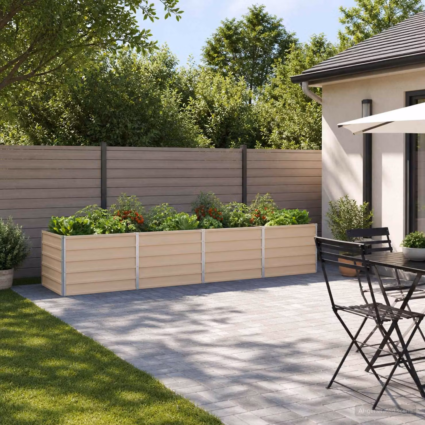 Letto rialzato da giardino vidaXL in metallo beige L: 320 cm, P: 80 cm, H: 55 cm