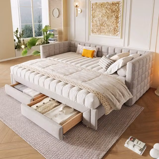 Letto estraibile con cassetti ¨C Minimal ¨C Beige, 90x200 cm estensibile a 180 cm