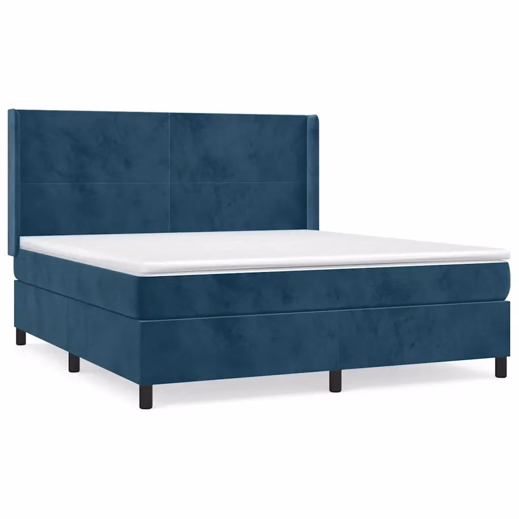 Letto Ibrido vidaXL con Giroletto a Molle e Materasso in Velluto Blu e Bianco, Struttura in Legno di Larice e Metallo, L/P/H: 160 x 200 x 128 cm – 2