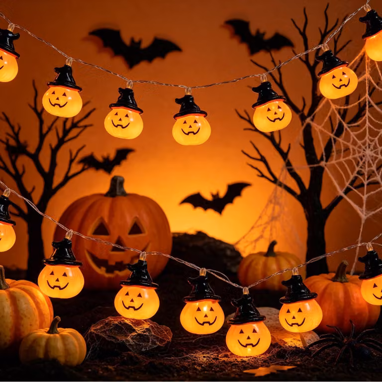 Catena luminosa a tema Halloween, lunghezza 2,3 metri, 20 LED, alimentazione a batteria, impermeabile