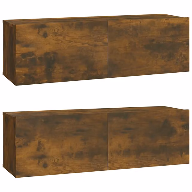 Set di 2 Mobili TV da Parete in Legno Multistrato Rovere Fumo Marrone Opaco L: 100 cm, P: 30 cm, H: 30 cm
