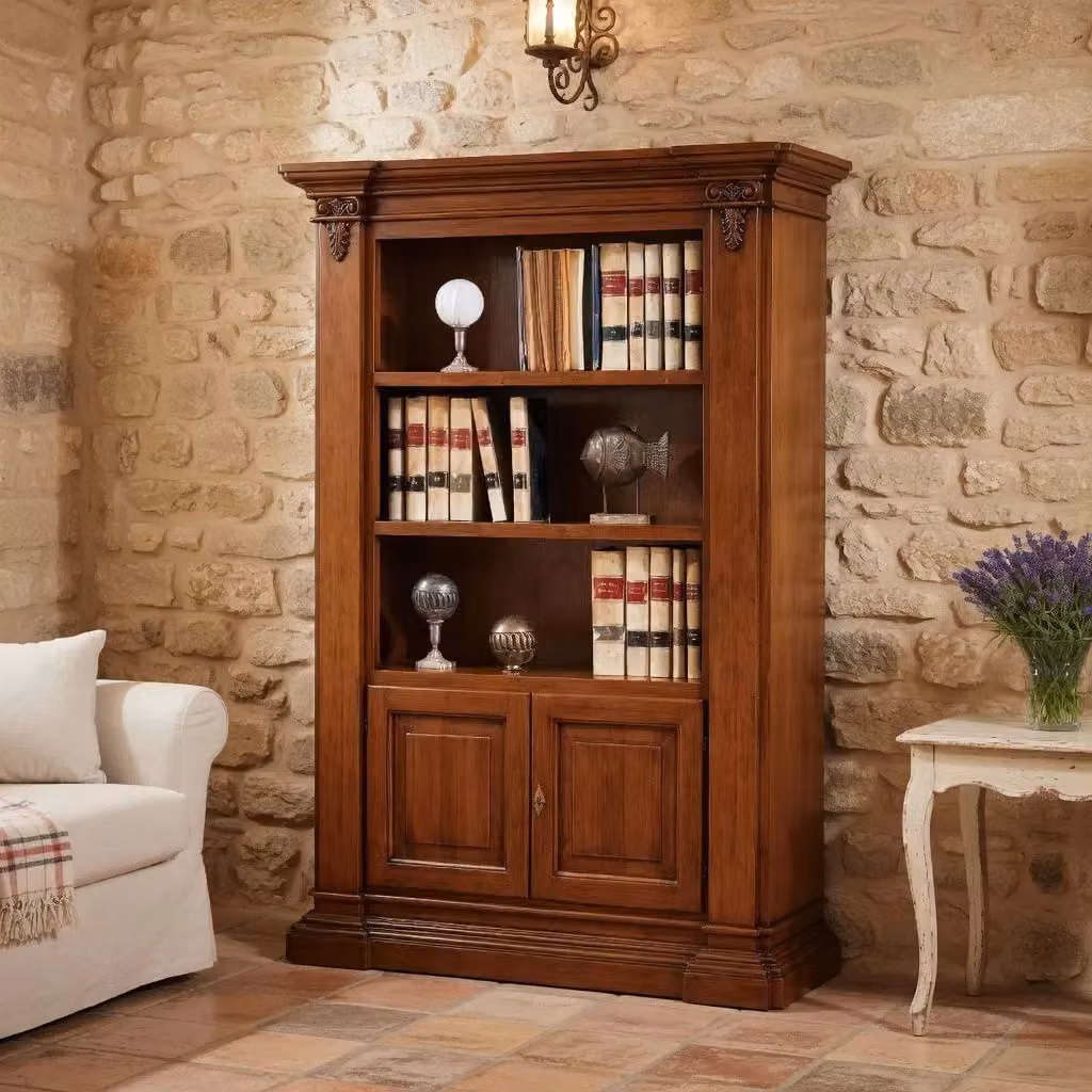 Libreria a giorno in legno massello marrone con 3 vani e 2 porte Mobili 2G L/P/H: 145 x 50 x 202 cm – 3