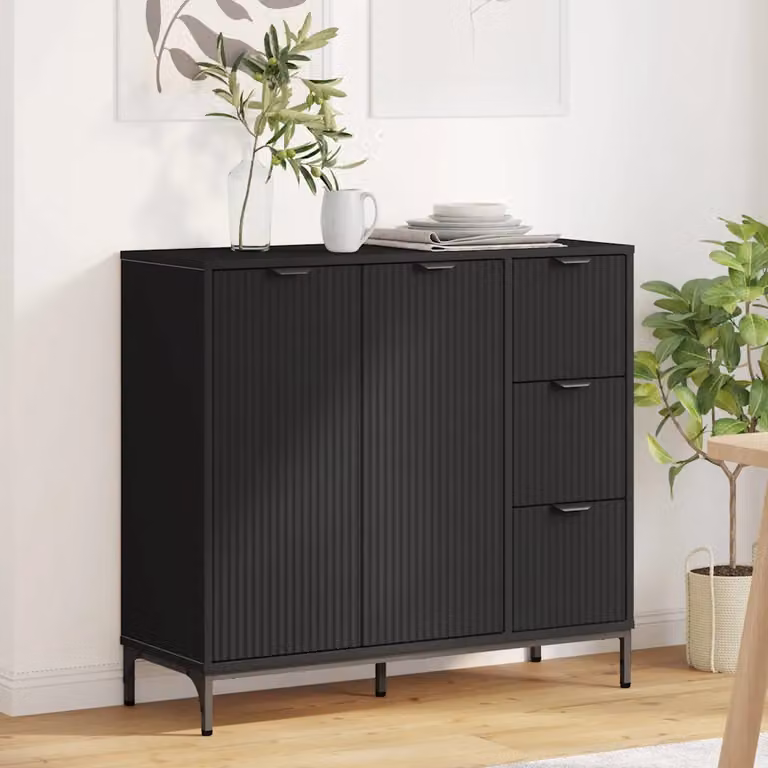 Credenza moderna vidaXL in legno ingegnerizzato nero L: 89,5 cm, P: 33 cm, H: 82 cm