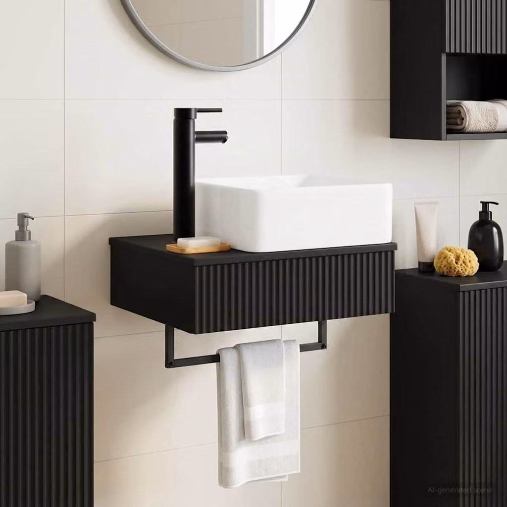 Lavabo da parete vidaXL nero in legno ingegnerizzato L: 53 cm, P: 35 cm, H: 39 cm