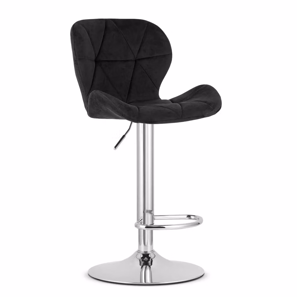 Set di 2 sgabelli Valora West in velluto nero con base in metallo argento, H 111 cm x L 48,5 cm x P 46 cm – 2