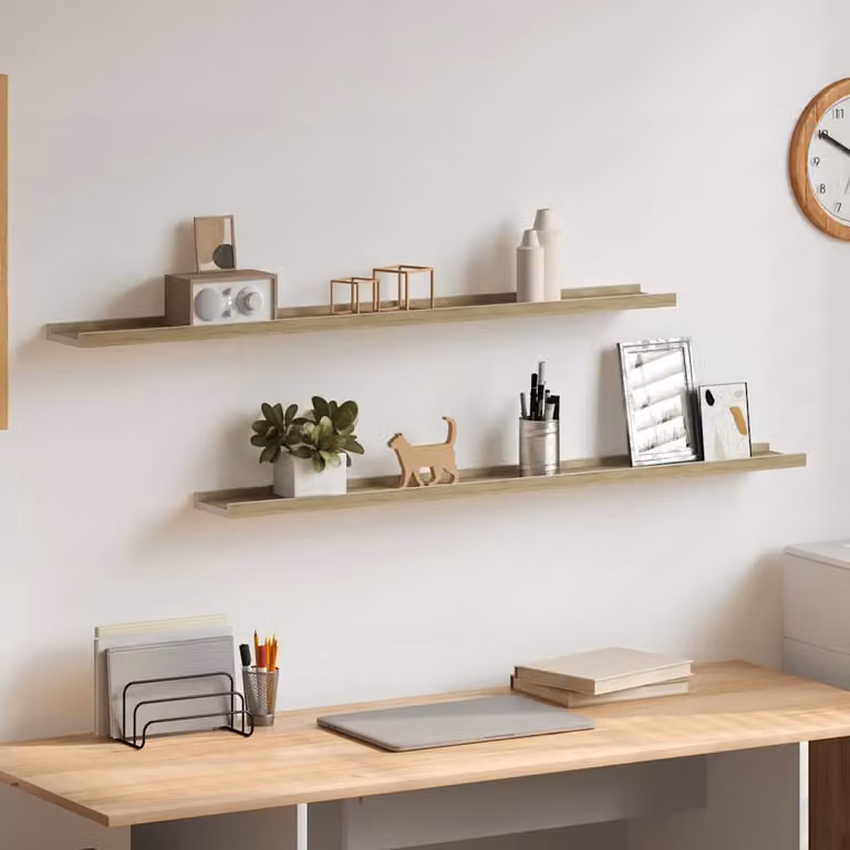 vidaXL Set di 2 Mensole da Parete Moderne in MDF, Bianco e Rovere Sonoma, L 100 cm x P 9 cm x H 3 cm