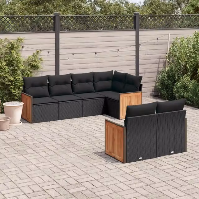 Set Divani da Giardino con Cuscini 7pz Nero Polyrattan 3227819