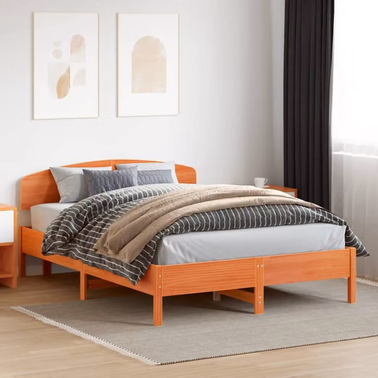Testiera per letto vidaXL in legno massello di pino color marrone cera, L: 160 cm