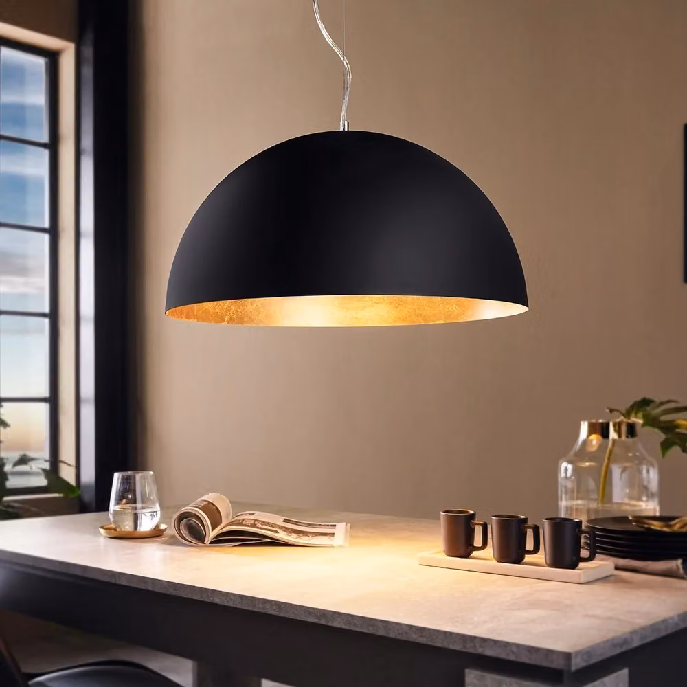 Lampadario Sospeso Contemporaneo Eglo Gaetano 1 Luce in Metallo Nero e Oro con Attacco E27 – 2