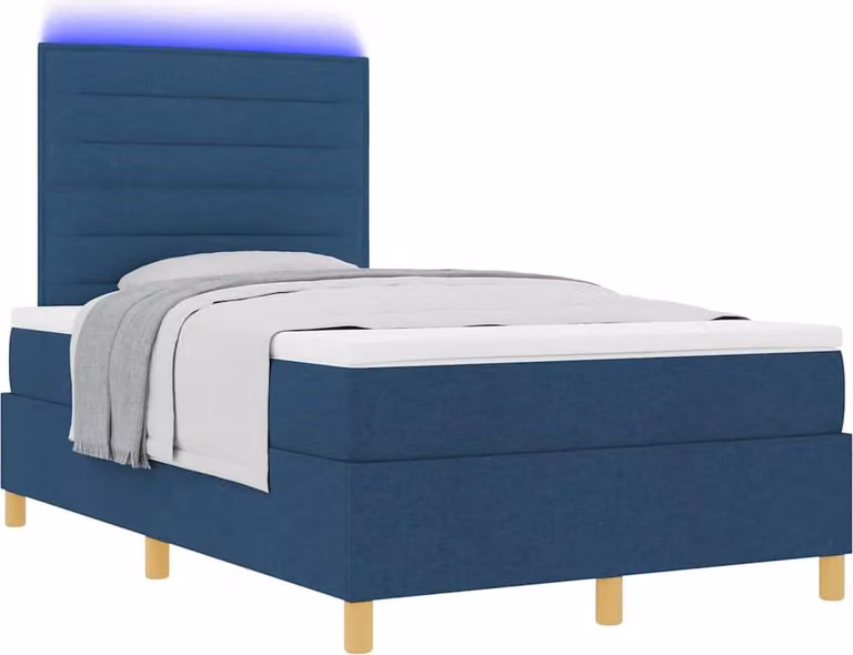 Letto a Sorgente LED con materasso Blu 120 x 200 cm Tessuto