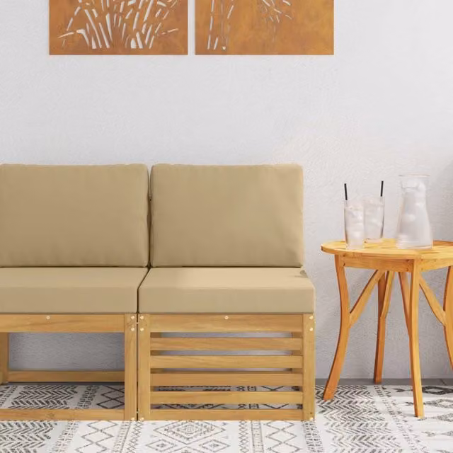 Divano centrale componibile per esterno in legno di acacia massello bianco e beige con design moderno