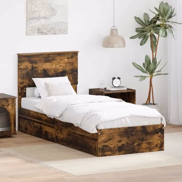 Letto con contenitore e cassetto vidaXL in legno color rovere fumé L: 190 cm, P: 75 cm, H: 90 cm – 1