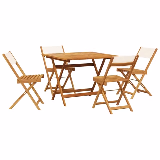 Set Pranzo da Giardino 5pz | Set Salotto da Giardino Crema in Tessuto e Legno Massello