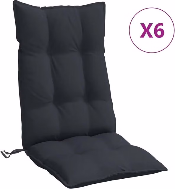 Set di 6 cuscini per sedia con schienale alto DESIGN IN, colore nero, in tessuto Oxford impermeabile e traspirante