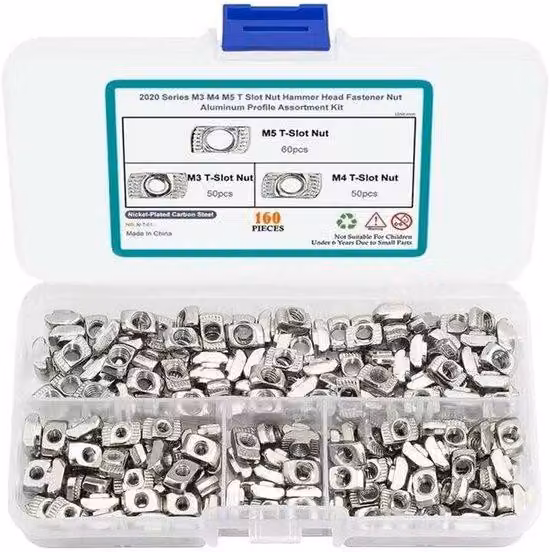 Set di connettori a T in alluminio, M3/M4/M5, 160 pezzi, standard europeo, profilo in alluminio