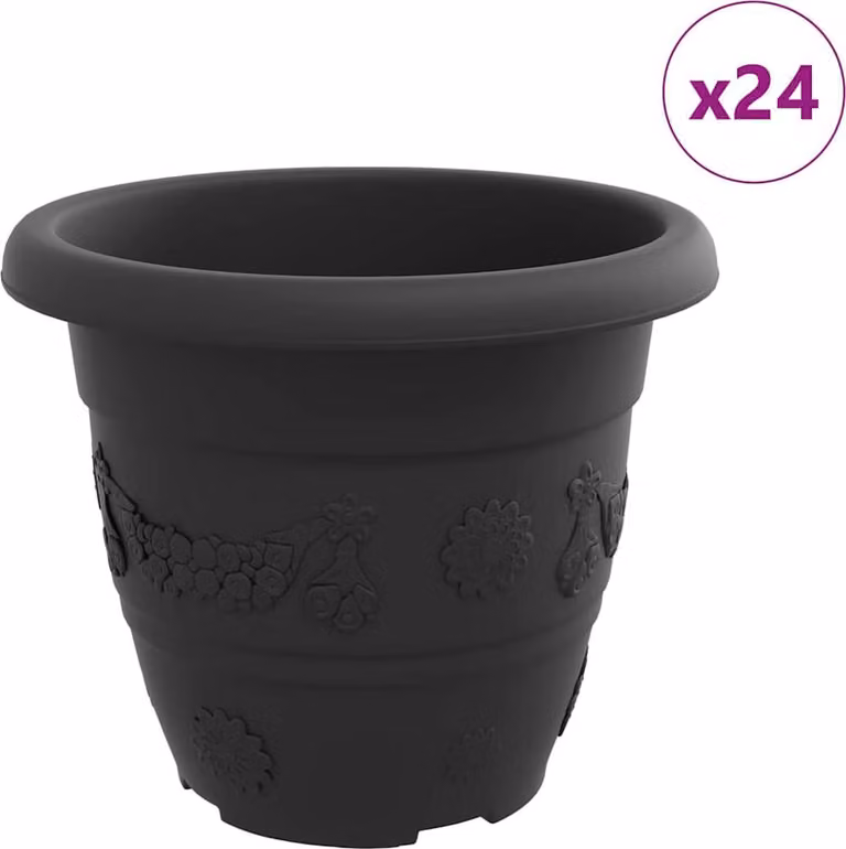 Vaso Rotondo per Fiori 24 pcs Nero Ø 22 x 18 cm Plastica