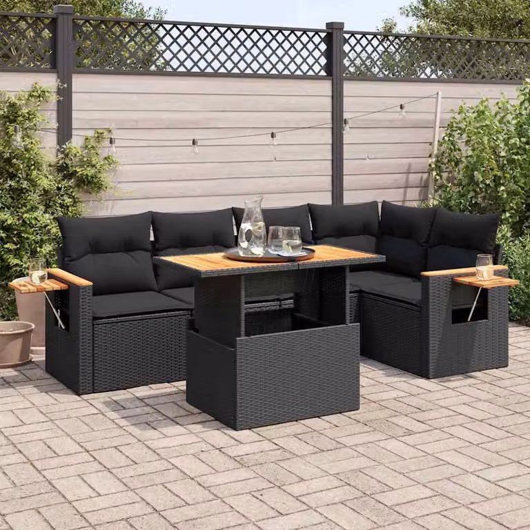 Maison Exclusive - Set da giardino 6 pezzi con cuscini in polyrattan nero
