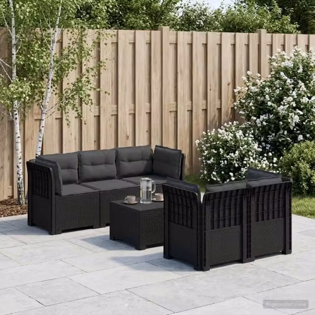 Divano da Giardino 5 Posti con Cuscini Stile Rattan PP 3443907