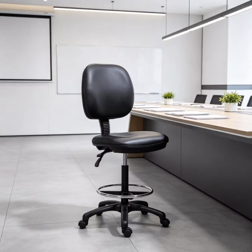 Sgabello da ufficio ergonomico WISHDOR in ecopelle nera con rotelle e poggiapiedi, ideale per home office e professionisti – 2
