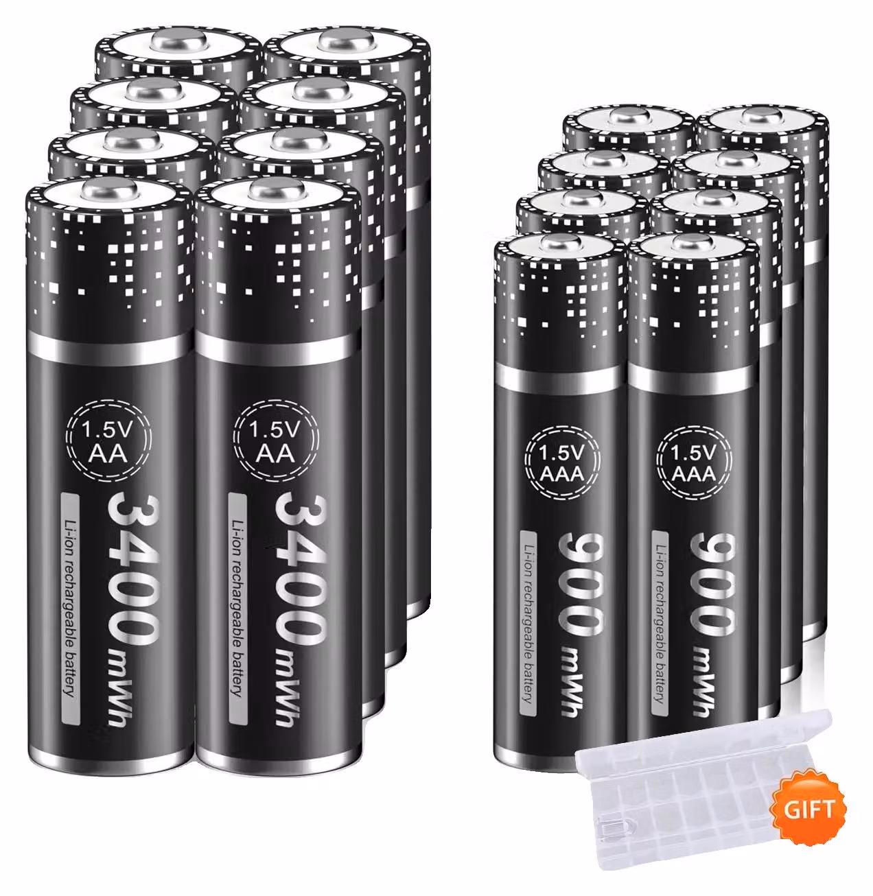 Batterie ricaricabili, ricarica efficiente, ampia compatibilità, 8 batterie AA, 8 batterie AAA