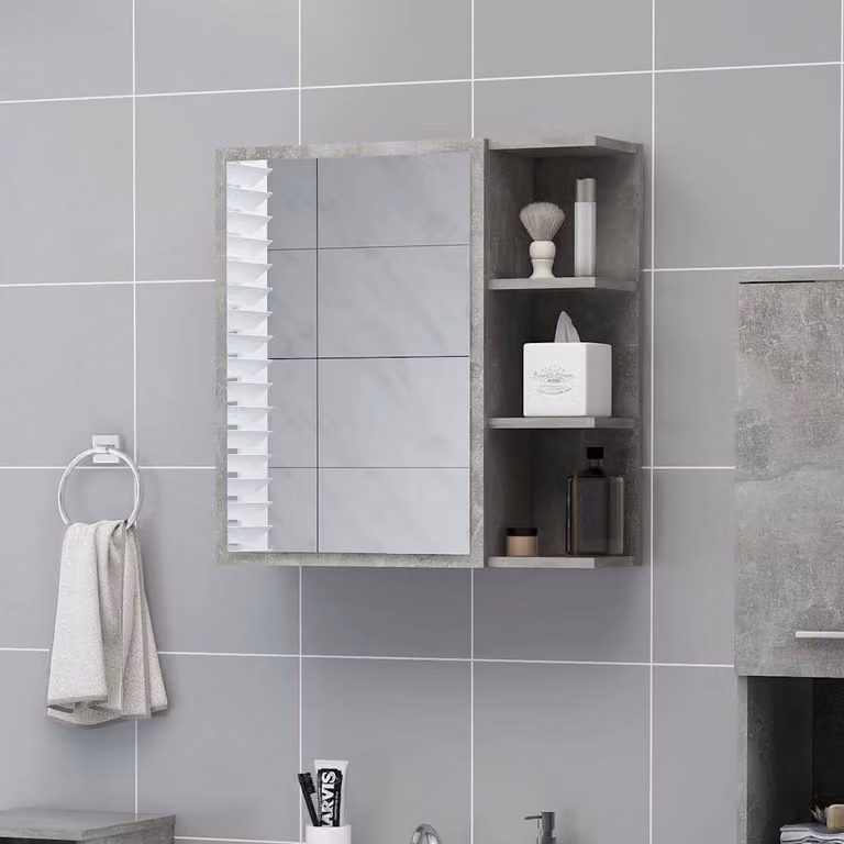 Mobile Bagno con Specchio vidaXL Grigio Cemento L: 62,5 cm, P: 20,5 cm, H: 64 cm