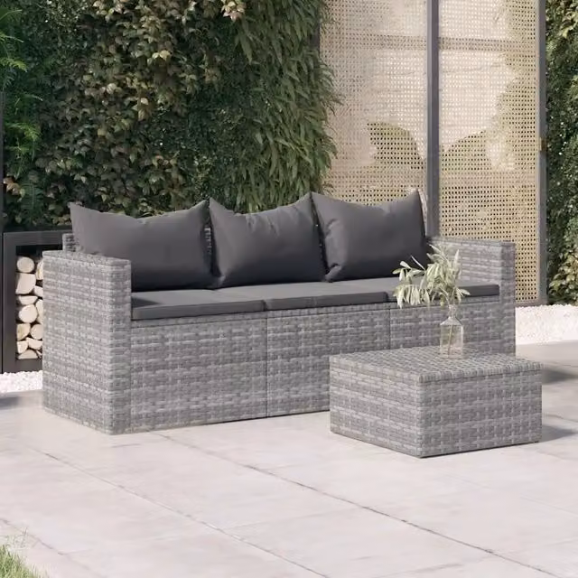 Divano da Giardino a 3 Posti con Cuscini-Sofa da Giardino-Divano da esterno in Polyrattan Grigio 744738