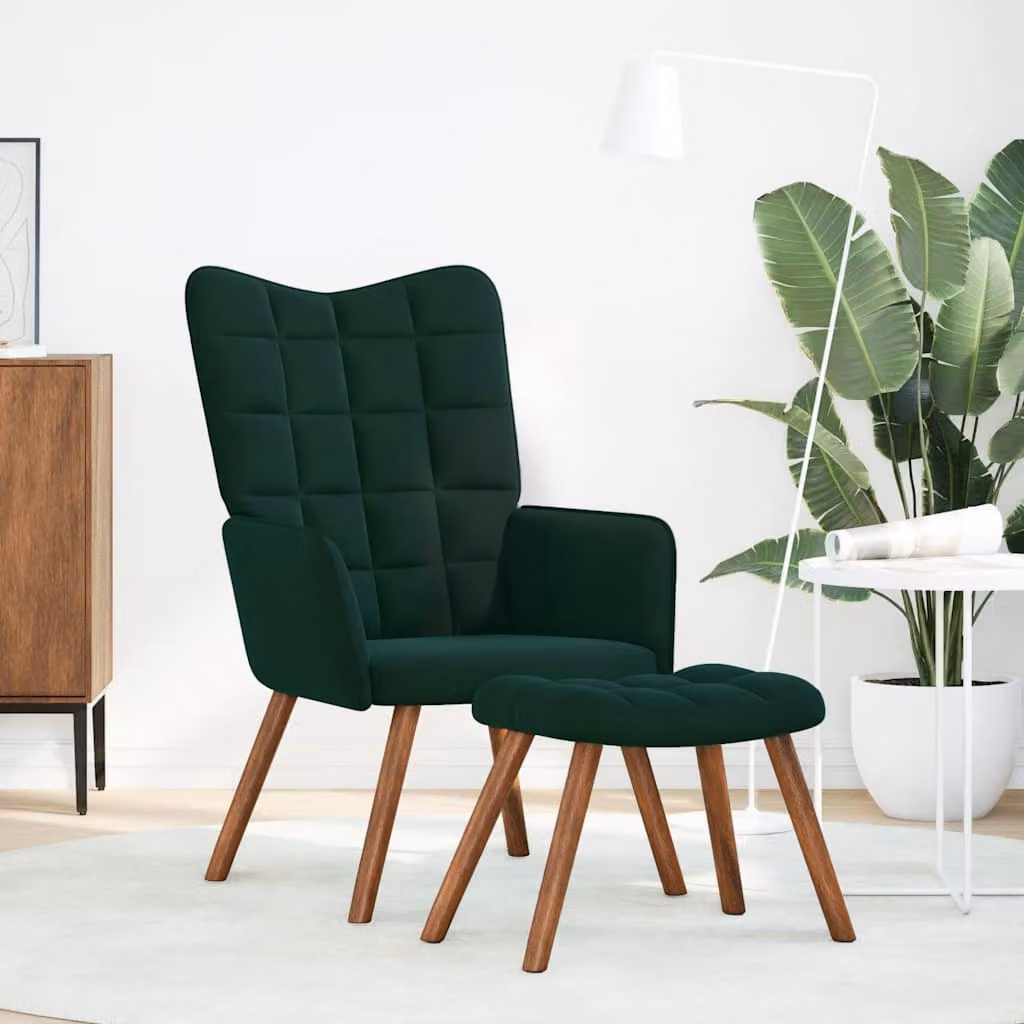 vidaXL Poltrona Relax con Sgabello in Velluto Verde Scuro