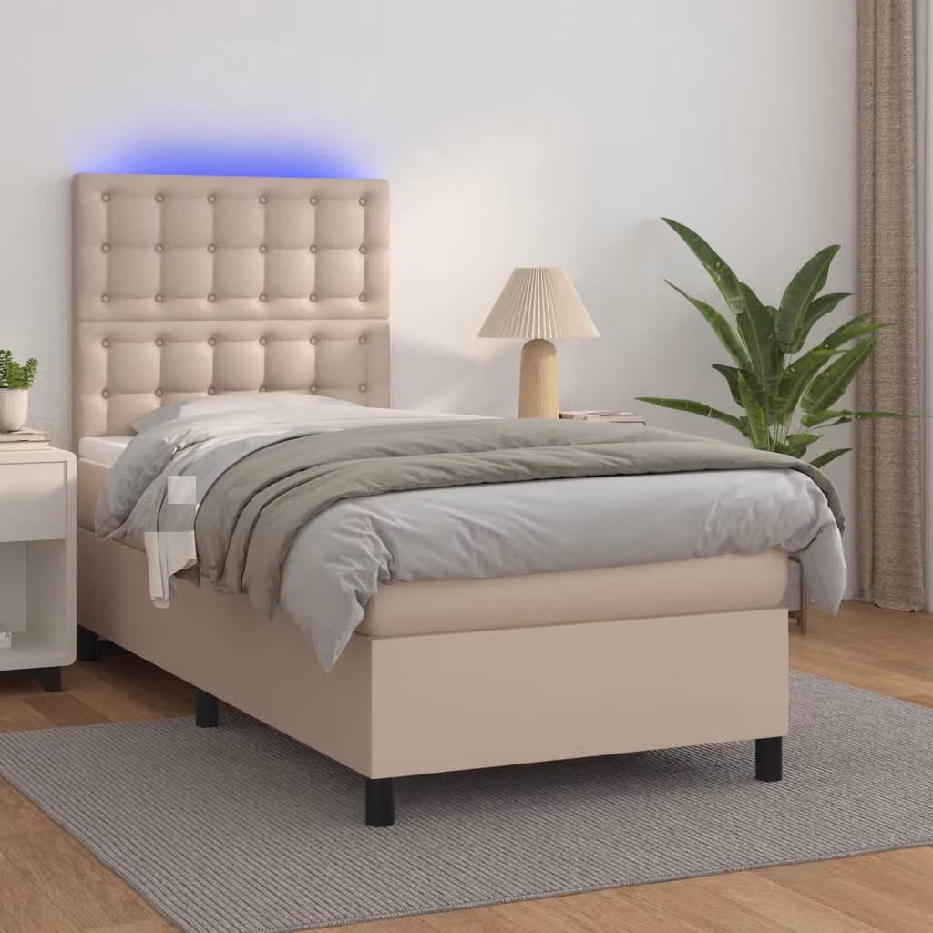 Letto con Giroletto, Materasso e LED vidaXL, Colore Cappuccino, L/P/H: 100 x 200 cm – 1