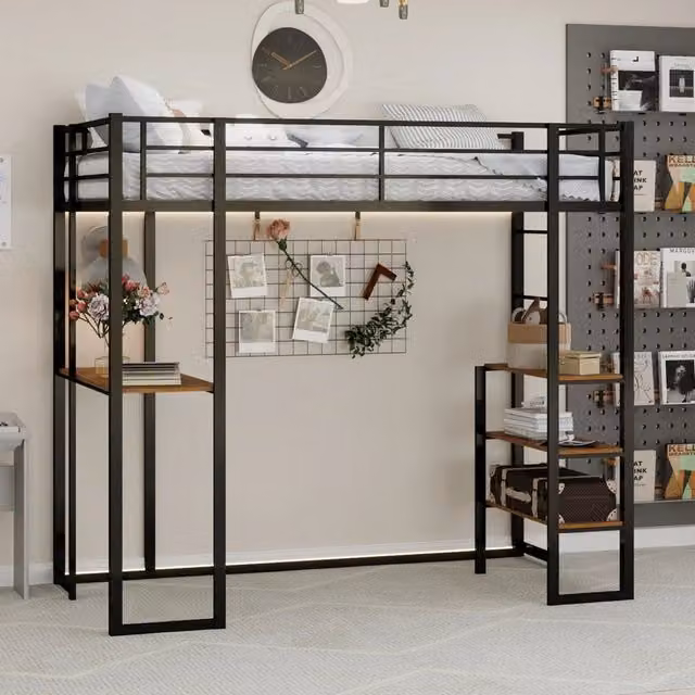 Letto in metallo con scrivania e scala, 90x190 cm